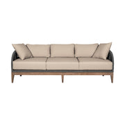 Orbit Outdoor Patio 4 Piece Conversation Set in Weathered Eucalyptus Wood with Gray Rope and Taupe Olefin Cushions - Furniture City (CA)l