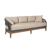 Orbit Outdoor Patio 4 Piece Conversation Set in Weathered Eucalyptus Wood with Gray Rope and Taupe Olefin Cushions - Furniture City (CA)l
