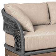 Orbit Outdoor Patio 4 Piece Conversation Set in Weathered Eucalyptus Wood with Gray Rope and Taupe Olefin Cushions - Furniture City (CA)l
