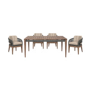 Orbit Outdoor Patio 5 Piece Dining Set in Weathered Eucalyptus Wood with Gray Rope and Taupe Olefin Cushions - Furniture City (CA)l