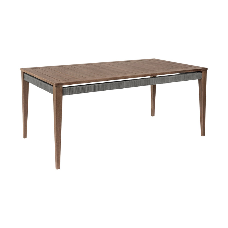 Orbit Outdoor Patio 5 Piece Dining Set in Weathered Eucalyptus Wood with Gray Rope and Taupe Olefin Cushions - Furniture City (CA)l