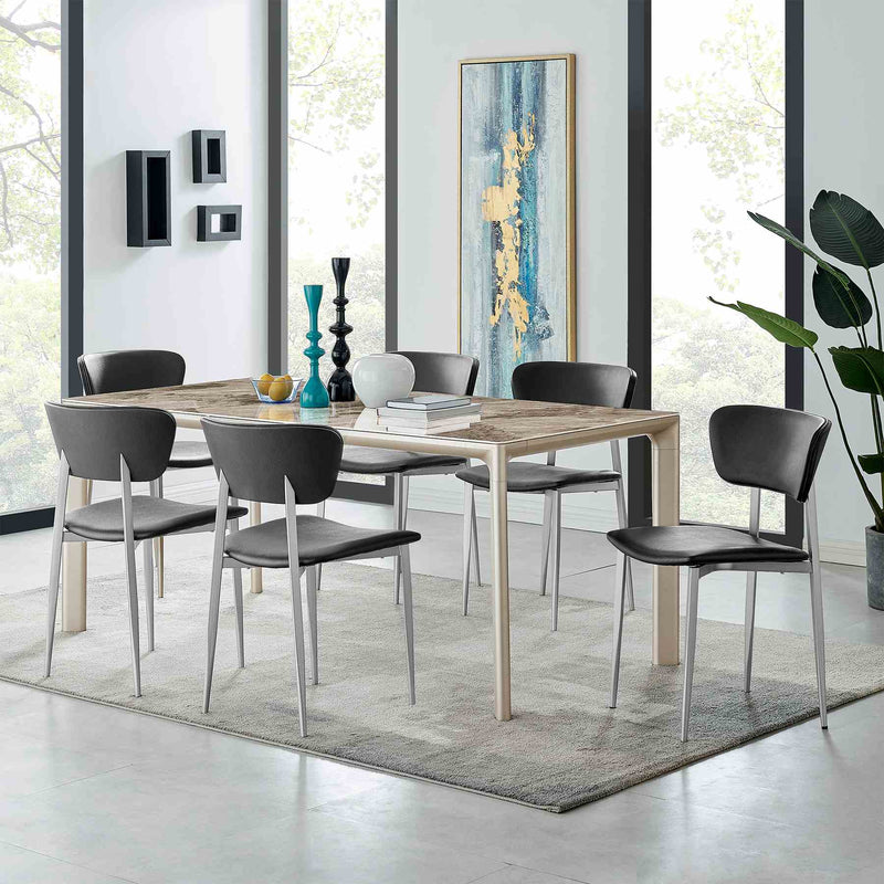 Otello and Tori Black Fabric 7 Piece Rectangular Dining Set - Furniture City (CA)l