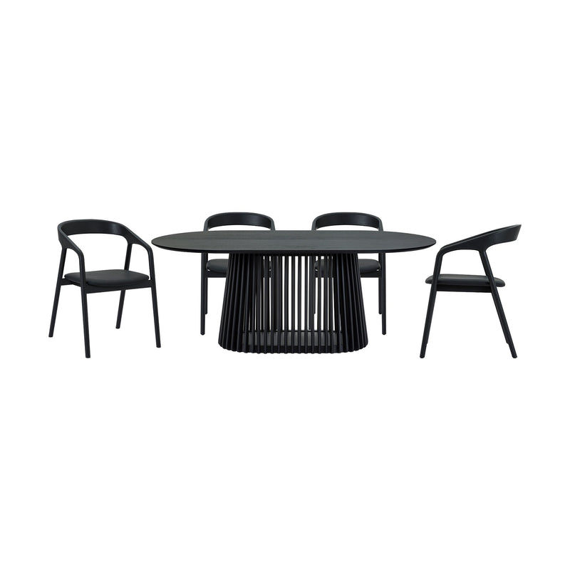 Pasadena Apache 5 Piece Oval Dining Set in Black Oak Finish with Black Faux Leather - Furniture City (CA)l