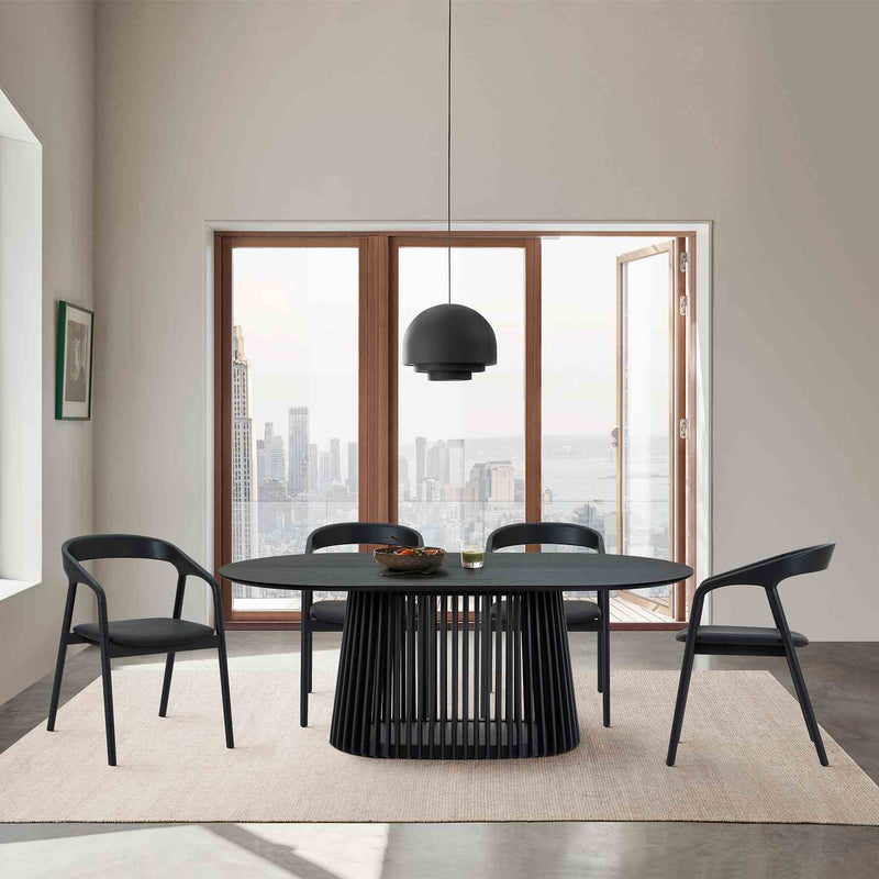 Pasadena Apache 5 Piece Oval Dining Set in Black Oak Finish with Black Faux Leather - Furniture City (CA)l