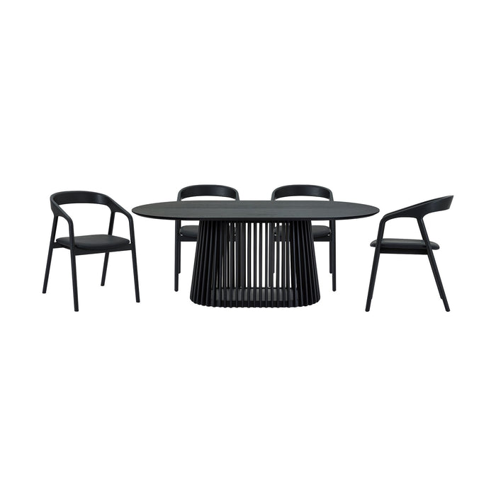 Pasadena Apache 5 Piece Oval Dining Set in Black Oak Finish with Black Faux Leather