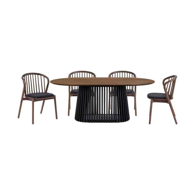 Pasadena Echo 5 Piece Oval Dining Set with Walnut and Black Finish Table and Walnut Finish Chairs - Furniture City (CA)l