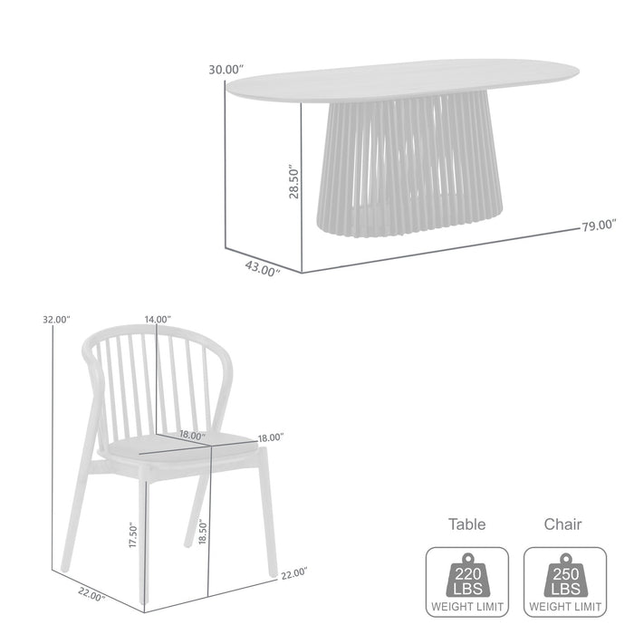 Pasadena Echo 5 Piece Oval Dining Set with Walnut and Black Finish Table and Walnut Finish Chairs