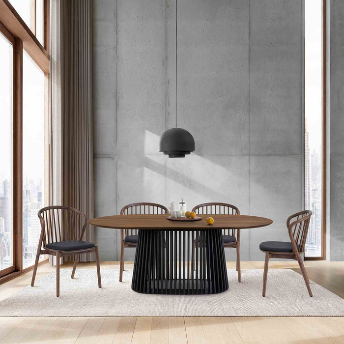 Pasadena Echo 5 Piece Oval Dining Set with Walnut and Black Finish Table and Walnut Finish Chairs