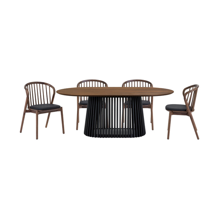 Pasadena Echo 5 Piece Oval Dining Set with Walnut and Black Finish Table and Walnut Finish Chairs