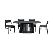 Pasadena Erie 5 Piece Oval Dining Set in Black Oak Finish with Black Paper Cord Chairs - Furniture City (CA)l