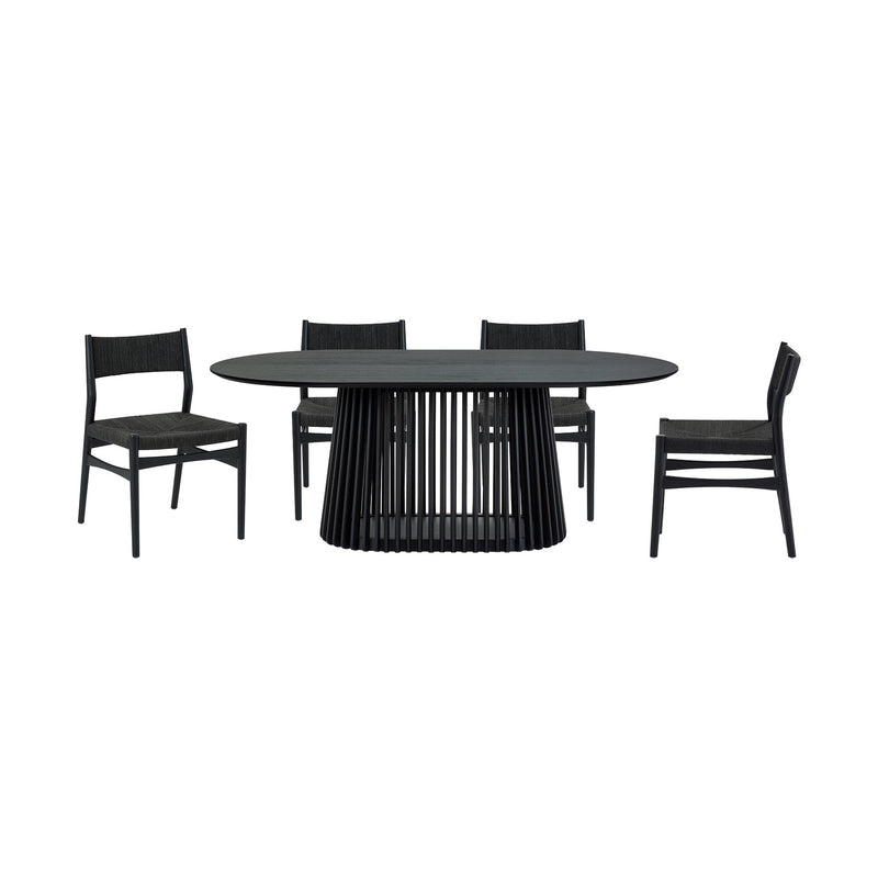 Pasadena Erie 5 Piece Oval Dining Set in Black Oak Finish with Black Paper Cord Chairs - Furniture City (CA)l