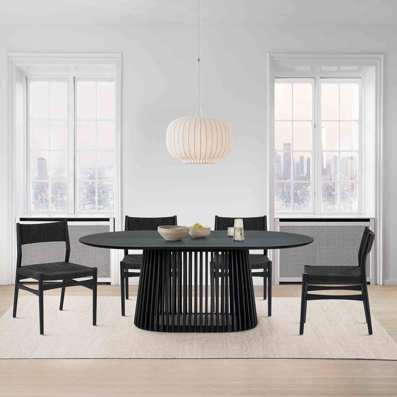 Pasadena Erie 5 Piece Oval Dining Set in Black Oak Finish with Black Paper Cord Chairs - Furniture City (CA)l