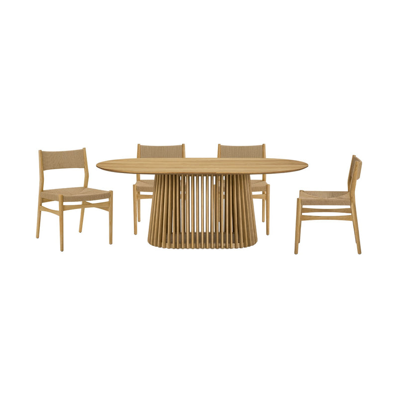 Pasadena Erie 5 Piece Oval Dining Set in Natural Oak Finish with Paper Cord Chairs - Furniture City (CA)l