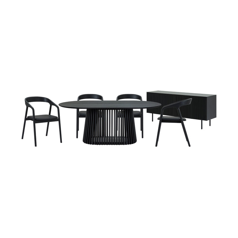 Pasadena Apache 6 Piece Oval Dining Set with Buffet in Black Oak Finish with Faux Leather - Furniture City (CA)l