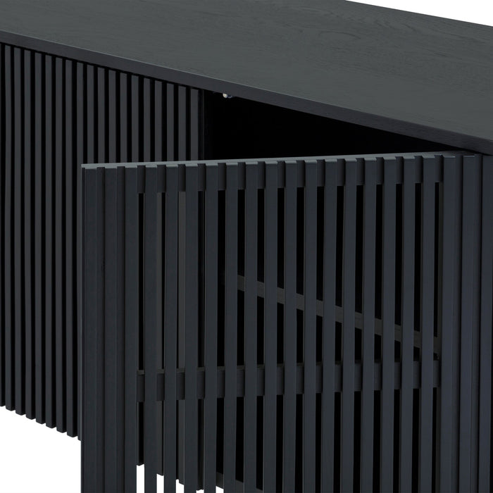 Pasadena Apache 6 Piece Oval Dining Set with Buffet in Black Oak Finish with Faux Leather