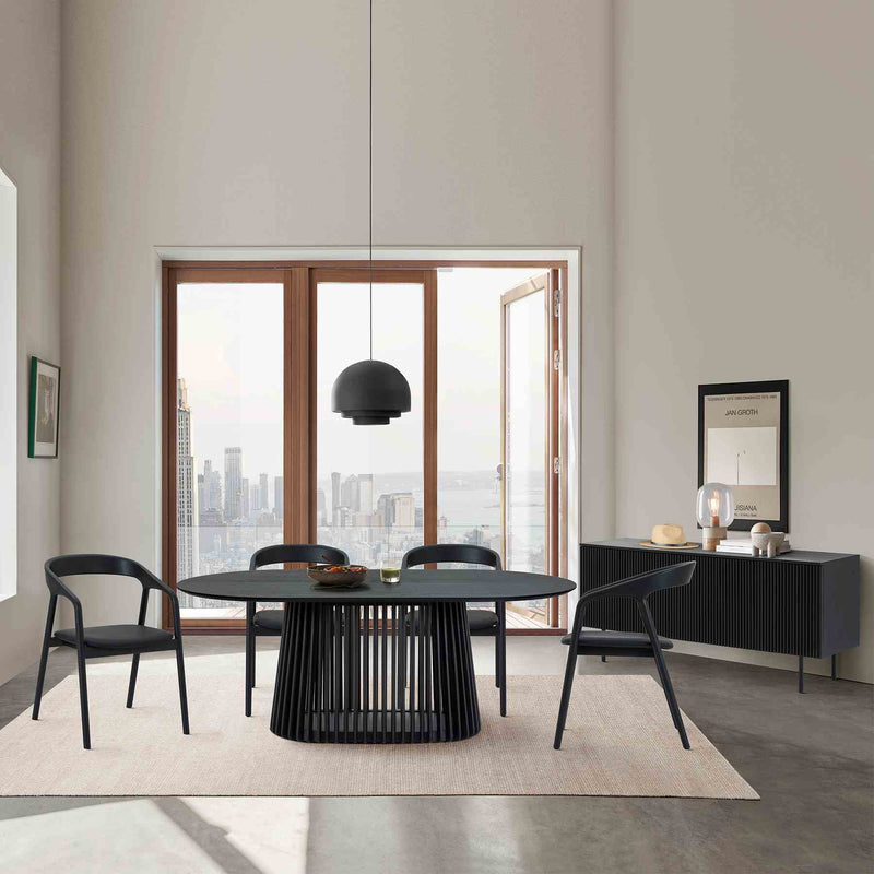Pasadena Apache 6 Piece Oval Dining Set with Buffet in Black Oak Finish with Faux Leather - Furniture City (CA)l