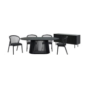 Pasadena Echo 6 Piece Oval Dining Set with Buffet in Black Oak Finish with Black Faux Leather - Furniture City (CA)l