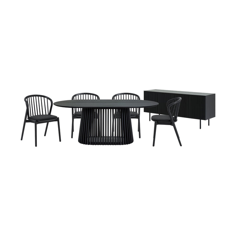 Pasadena Echo 6 Piece Oval Dining Set with Buffet in Black Oak Finish with Black Faux Leather - Furniture City (CA)l