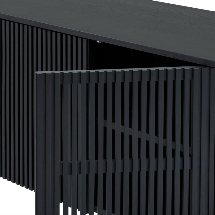 Pasadena Echo 6 Piece Oval Dining Set with Buffet in Black Oak Finish with Black Faux Leather