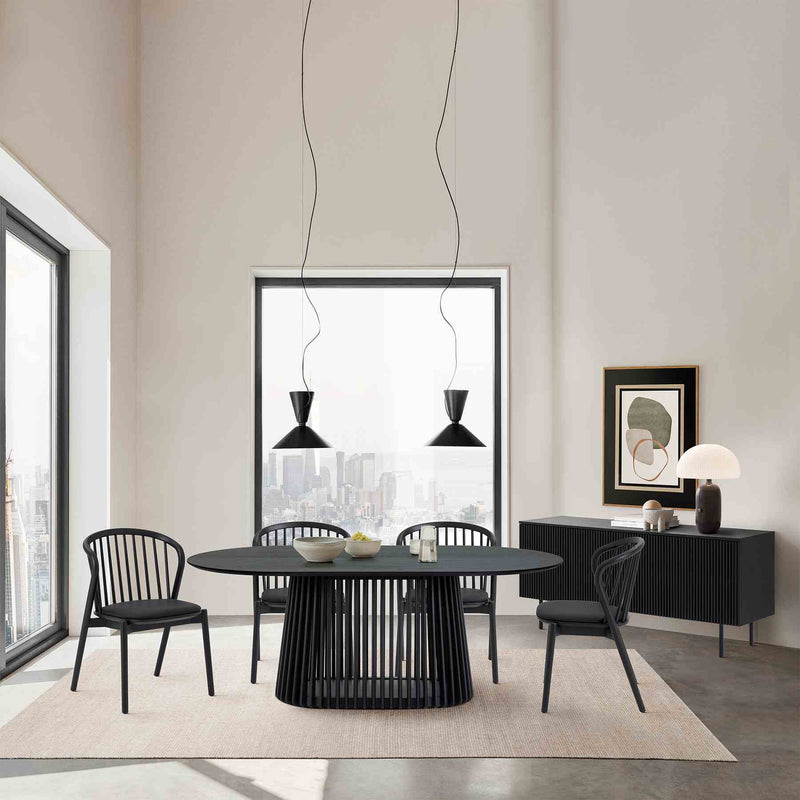 Pasadena Echo 6 Piece Oval Dining Set with Buffet in Black Oak Finish with Black Faux Leather - Furniture City (CA)l