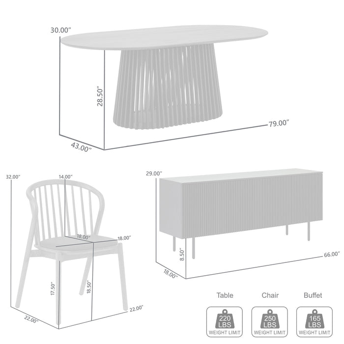 Pasadena Echo 6 Piece Oval Dining Set with Buffet in Black Finish with Walnut Finish Table Top and Chairs