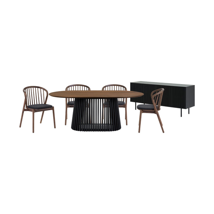 Pasadena Echo 6 Piece Oval Dining Set with Buffet in Black Finish with Walnut Finish Table Top and Chairs