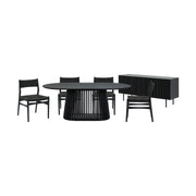 Pasadena Erie 6 Piece Oval Dining Set with Buffet in Black Oak Finish with Black Paper Cord Chairs - Furniture City (CA)l