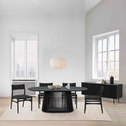 Pasadena Erie 6 Piece Oval Dining Set with Buffet in Black Oak Finish with Black Paper Cord Chairs - Furniture City (CA)l
