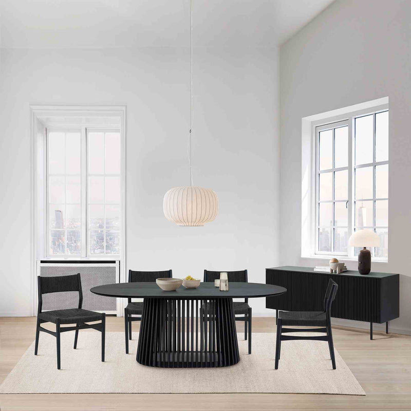 Pasadena Erie 6 Piece Oval Dining Set with Buffet in Black Oak Finish with Black Paper Cord Chairs - Furniture City (CA)l