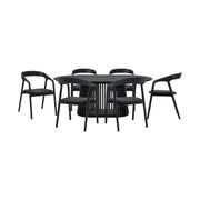 Pasadena Apache 7 Piece Oval Dining Set in Black Oak Finish with Black Faux Leather - Furniture City (CA)l