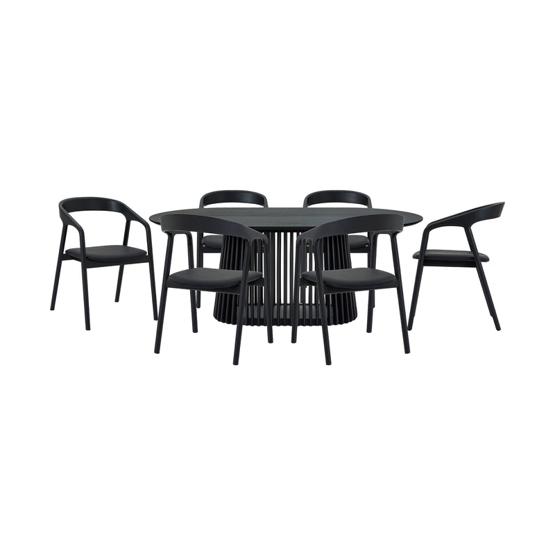 Pasadena Apache 7 Piece Oval Dining Set in Black Oak Finish with Black Faux Leather - Furniture City (CA)l