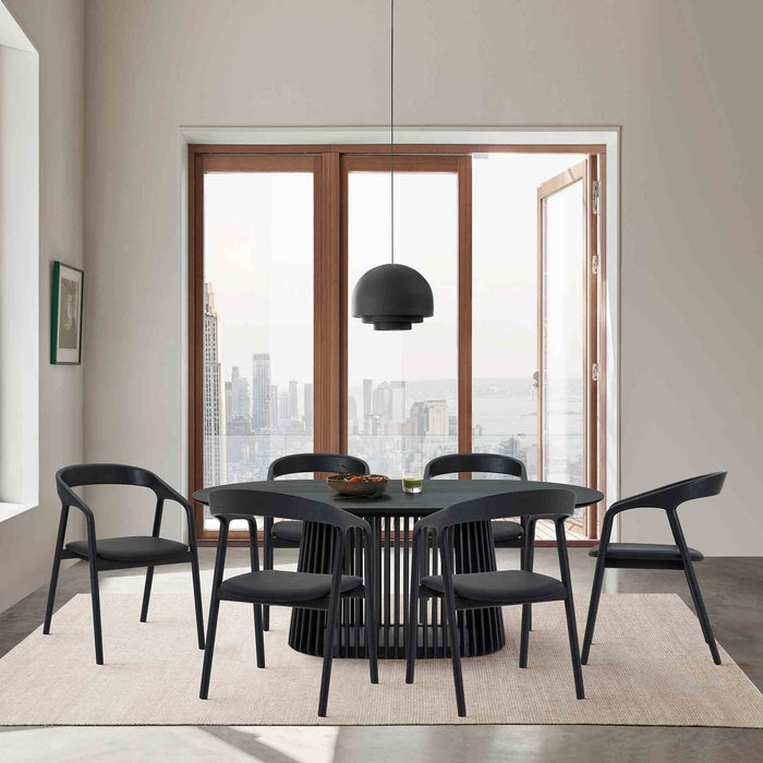 Pasadena Apache 7 Piece Oval Dining Set in Black Oak Finish with Black Faux Leather