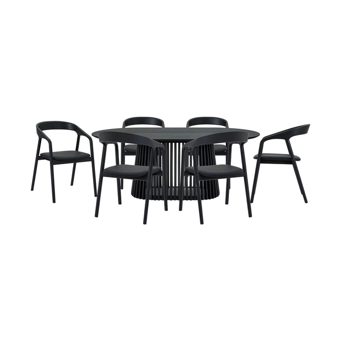 Pasadena Apache 7 Piece Oval Dining Set in Black Oak Finish with Black Faux Leather