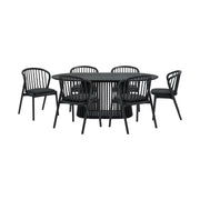 Pasadena Echo 7 Piece Oval Dining Set in Black Oak Finish with Black Faux Leather - Furniture City (CA)l
