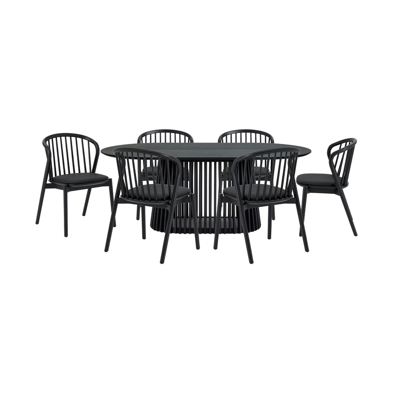 Pasadena Echo 7 Piece Oval Dining Set in Black Oak Finish with Black Faux Leather - Furniture City (CA)l