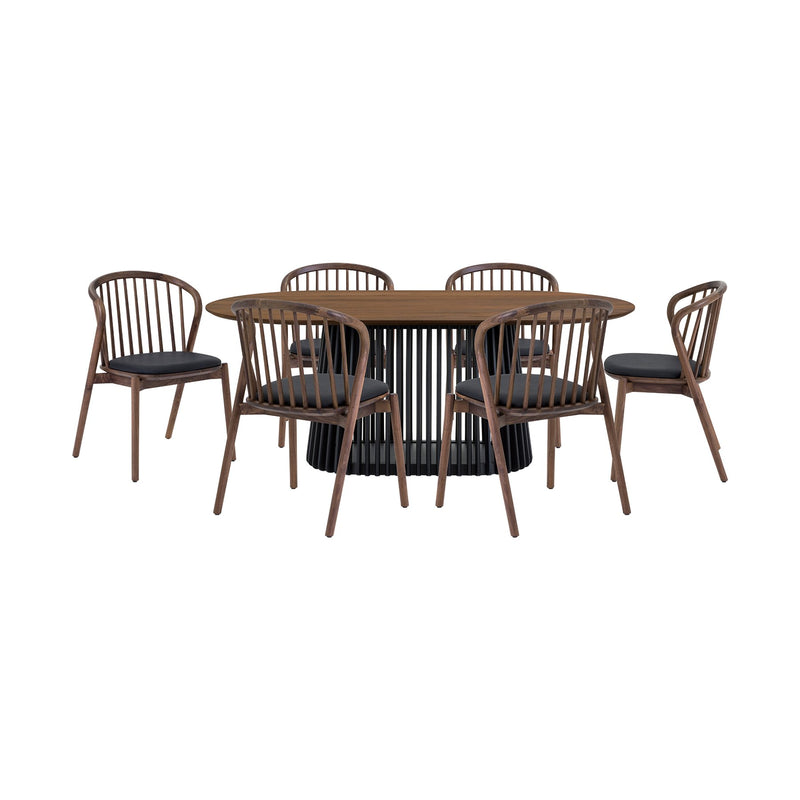 Pasadena Echo 7 Piece Oval Dining Set with Walnut and Black Finish Table and Walnut Finish Chairs - Furniture City (CA)l