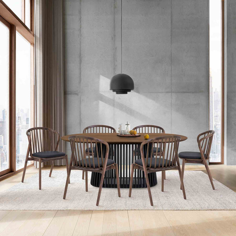 Pasadena Echo 7 Piece Oval Dining Set with Walnut and Black Finish Table and Walnut Finish Chairs - Furniture City (CA)l