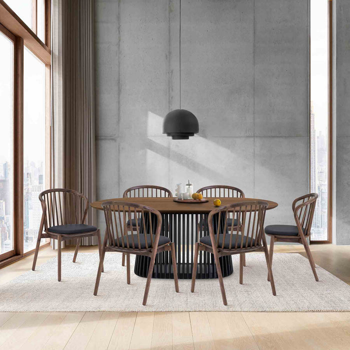 Pasadena Echo 7 Piece Oval Dining Set with Walnut and Black Finish Table and Walnut Finish Chairs