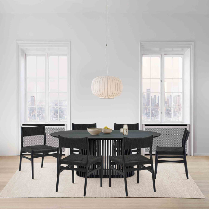 Pasadena Erie 7 Piece Oval Dining Set in Black Oak Finish with Black Paper Cord Chairs