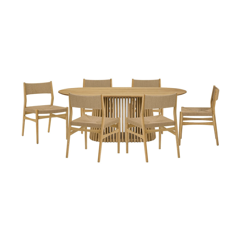 Pasadena Erie 7 Piece Oval Dining Set in Natural Oak Finish with Paper Cord Chairs - Furniture City (CA)l