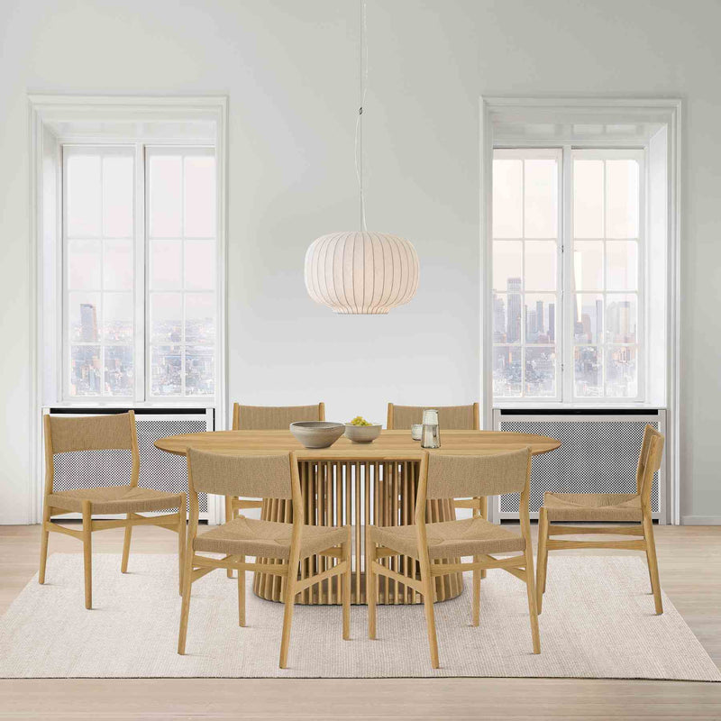 Pasadena Erie 7 Piece Oval Dining Set in Natural Oak Finish with Paper Cord Chairs - Furniture City (CA)l
