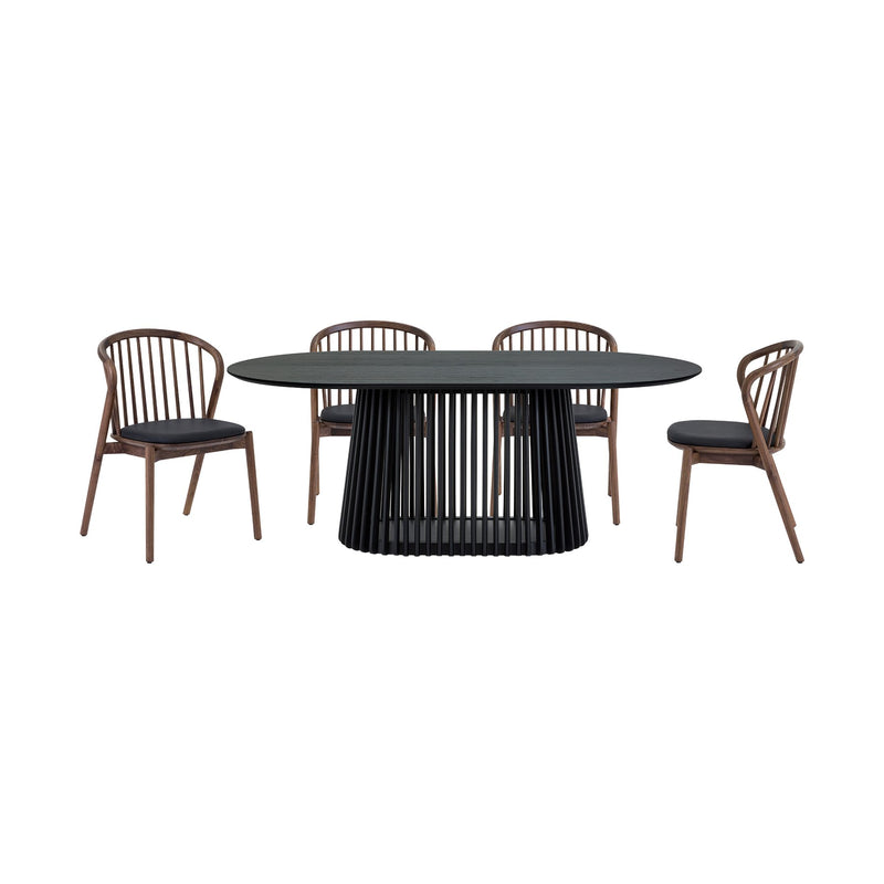 Pasadena Echo 5 Piece Oval Dining Set in Black Oak Finish with Walnut Finish Chairs - Furniture City (CA)l