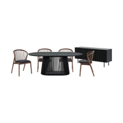 Pasadena Echo 6 Piece Oval Dining Set with Buffet in Black Oak Finish with Walnut Finish Chairs - Furniture City (CA)l
