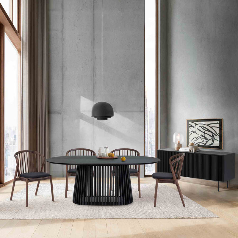 Pasadena Echo 6 Piece Oval Dining Set with Buffet in Black Oak Finish with Walnut Finish Chairs - Furniture City (CA)l