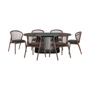 Pasadena Echo 7 Piece Oval Dining Set in Black Oak Finish with Walnut Finish Chairs - Furniture City (CA)l