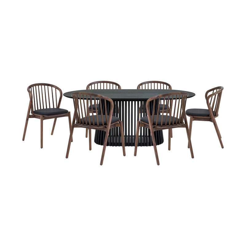 Pasadena Echo 7 Piece Oval Dining Set in Black Oak Finish with Walnut Finish Chairs - Furniture City (CA)l