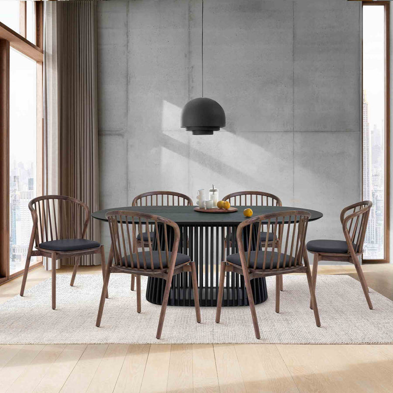Pasadena Echo 7 Piece Oval Dining Set in Black Oak Finish with Walnut Finish Chairs - Furniture City (CA)l