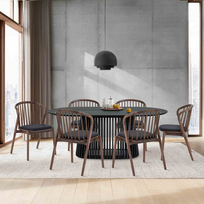 Pasadena Echo 7 Piece Oval Dining Set in Black Oak Finish with Walnut Finish Chairs