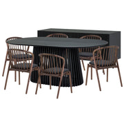 Pasadena Echo 8 Piece Oval Dining Set with Buffet in Black Oak Finish and 6 Walnut Finish Chairs - Furniture City (CA)l