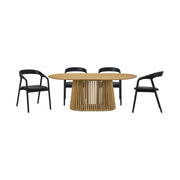 Pasadena Apache 5 Piece Oval Dining Set in Natural and Black Oak Finish with Faux Leather - Furniture City (CA)l